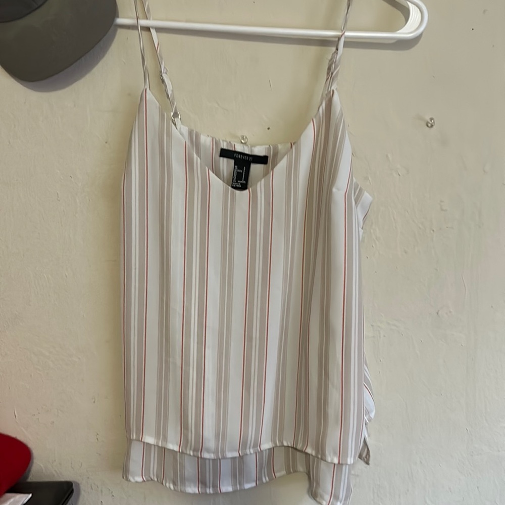 Small blouse with straps tan with red stripes great condition like new